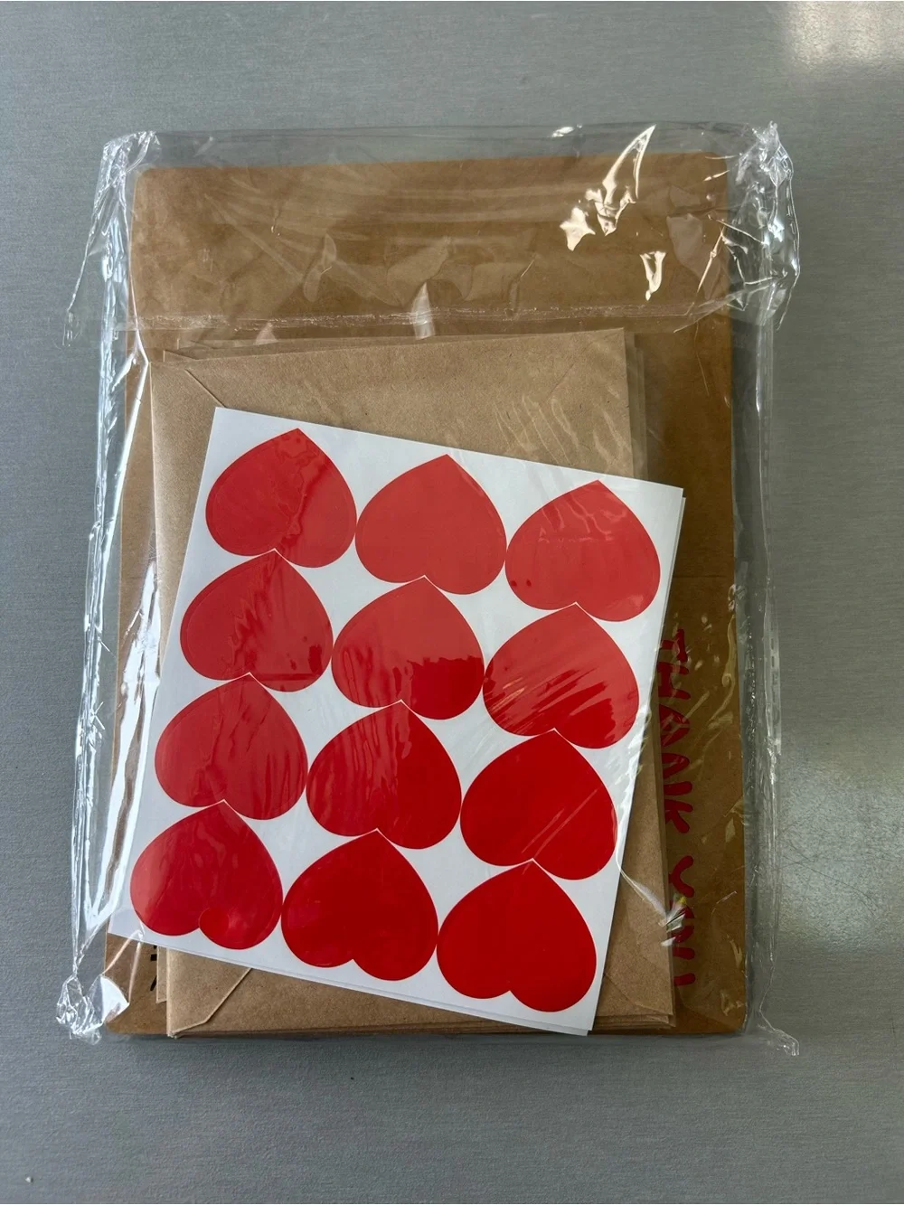 Thank You Teacher Card Set with Red Accents with heart stickers/envelopes